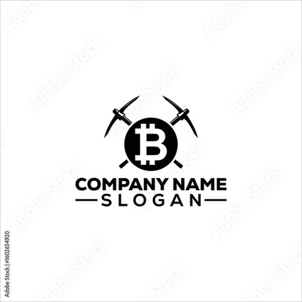 Fototapeta Bitcoin Mining Pickaxe Logo Design