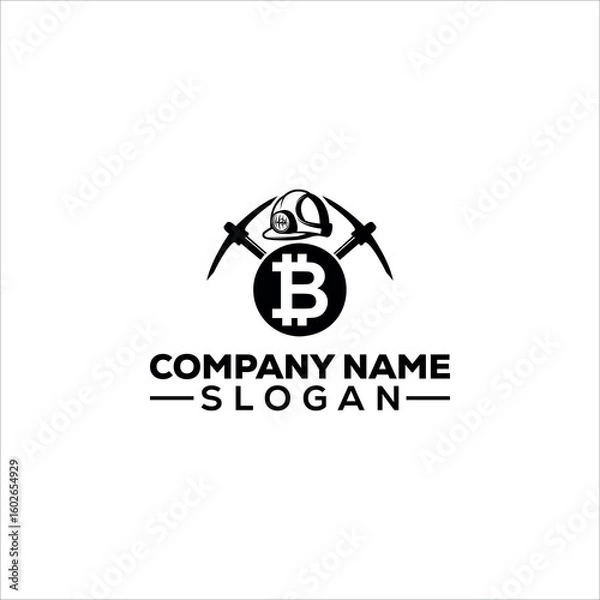 Fototapeta Bitcoin Mining Pickaxe Logo Design