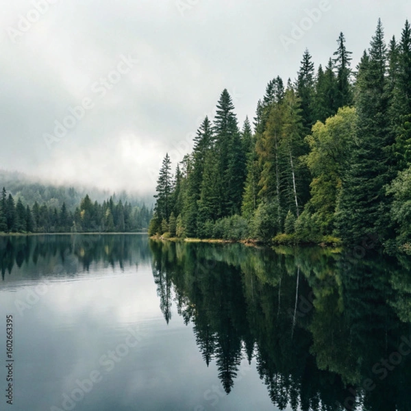 Obraz reflection of trees in lake
