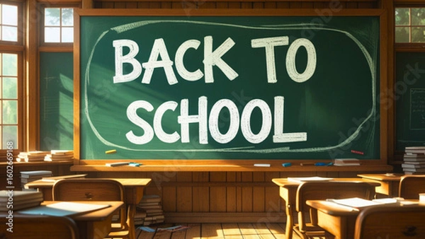 Obraz Back to school written on the school board	