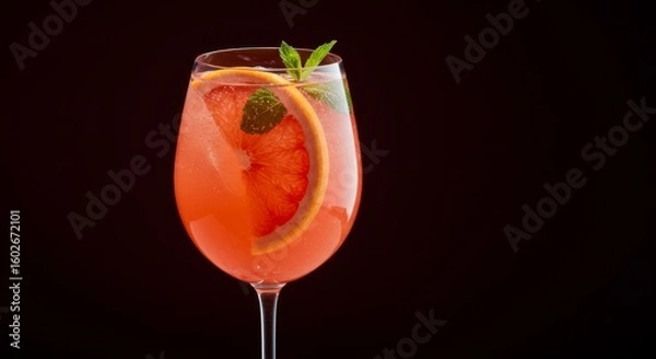 Obraz Pink Grapefruit Cocktail with Mint Garnish on Dark Background