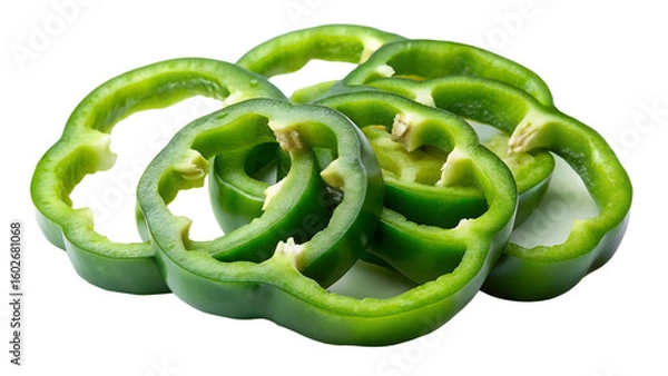 Fototapeta Photo of several slices of fresh green bell pepper isolated on transparent background
