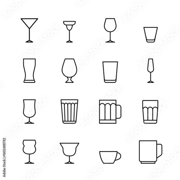Obraz Glass cup icon set. glass cup line icon design. Design element icon