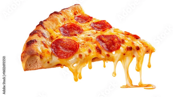 Fototapeta Delicious Pepperoni Pizza Slice with Dripping Cheese