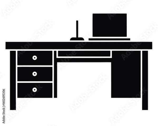 Fototapeta Silhouette of a desk with a computer and lamp Ai Generated