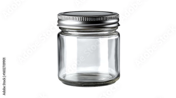Fototapeta Empty Glass Jar with Silver Lid on Transparent Background
