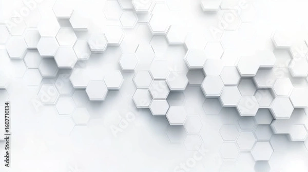 Fototapeta Futuristic honeycomb mosaic white background. Realistic geometric mesh cells texture