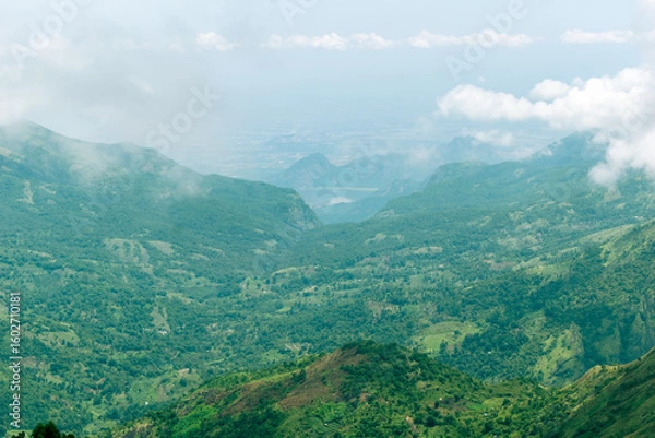 Fototapeta Breathtaking view of Kodaikanal mountains showcasing lush greenery and serene valleys on a clear day