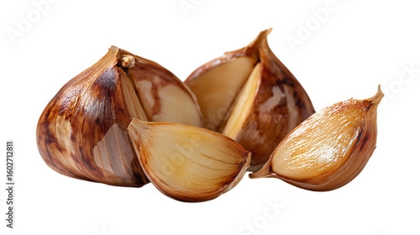 Fototapeta Fermented Black Garlic Still Life on Transparent Backdrop