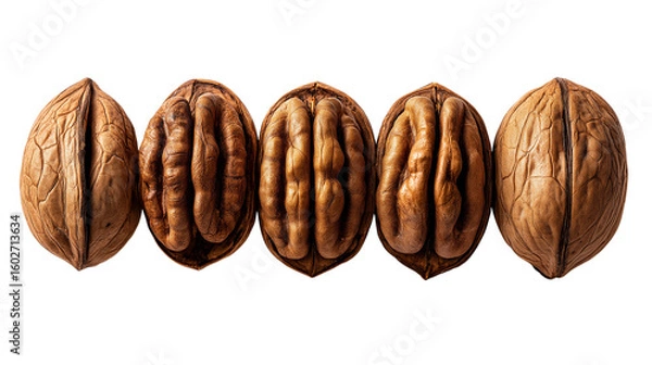 Fototapeta Five Walnuts in a Row on Transparent Background