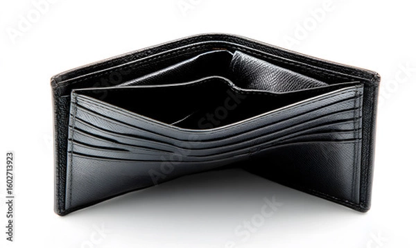 Obraz Empty black leather wallet on white background