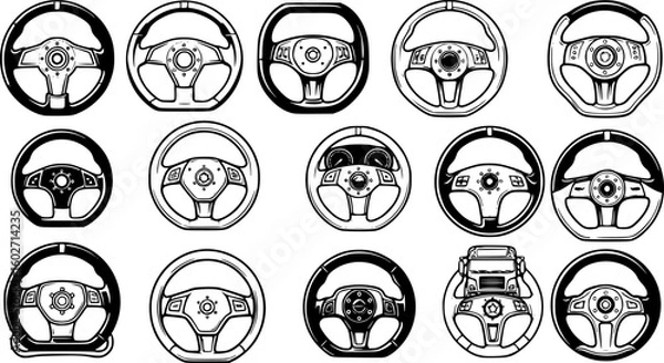 Fototapeta Steering wheel icon set. Auto car steering wheel icon set. Automobile steer wheel vector symbol for trucks and cars. Vector Illustration.
