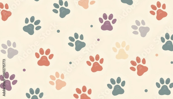 Obraz Playful Paw Prints Seamless Pattern, Animal Theme, Abstract Art, Digital Design, Cozy Home Environment