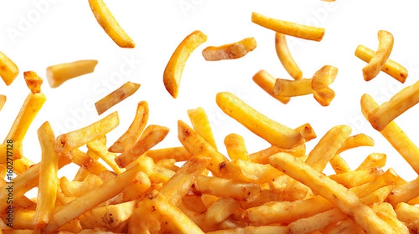 Fototapeta French Fries Falling on Transparent Background