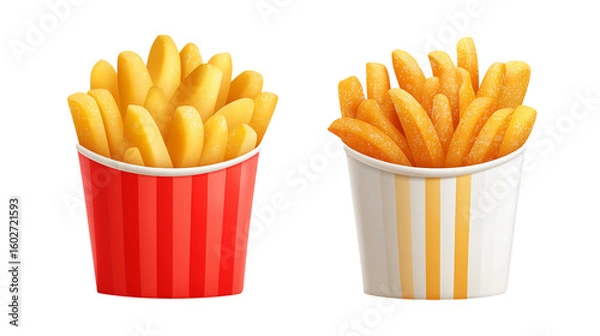Fototapeta French Fries in Striped Containers on Transparent Background