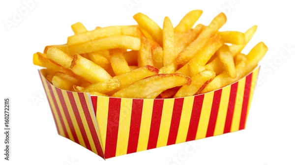 Fototapeta French Fries in Striped Paper Container on Transparent Background