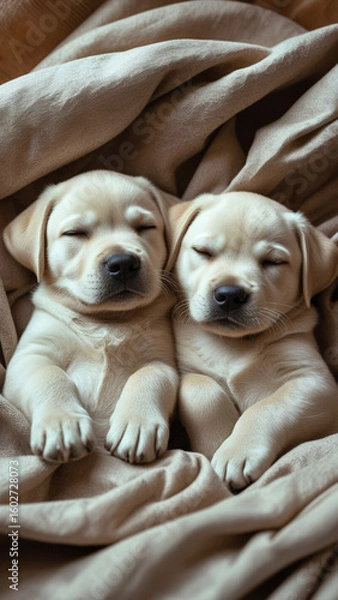 Obraz two adorable baby labradors cuddling up