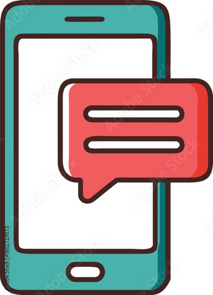 Fototapeta 
Minimal flat vector illustration of a smartphone with a chat bubble. Ideal for messaging apps, customer support, or digital communication graphics