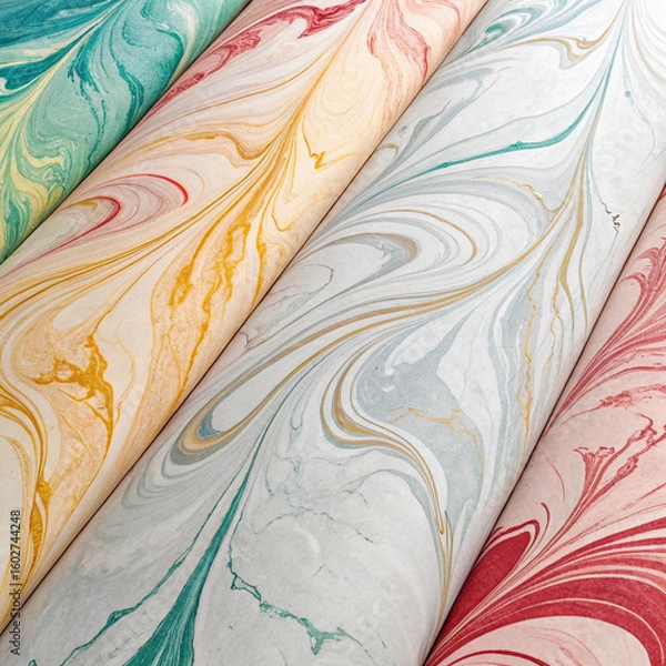 Obraz Title: Colorful Marbled Paper Rolls

