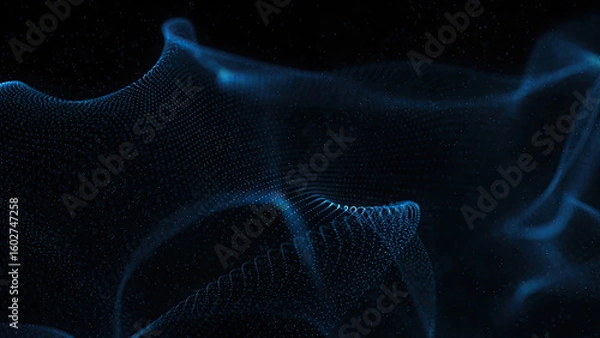 Fototapeta Abstract blue wave form with blue light digital effect on black background. Network communication wave signal technology futuristic concept.