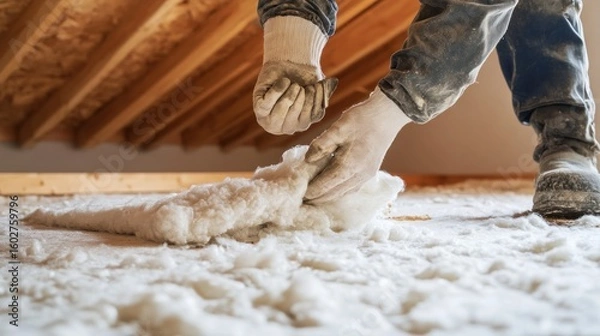 Fototapeta Worker installing insulation