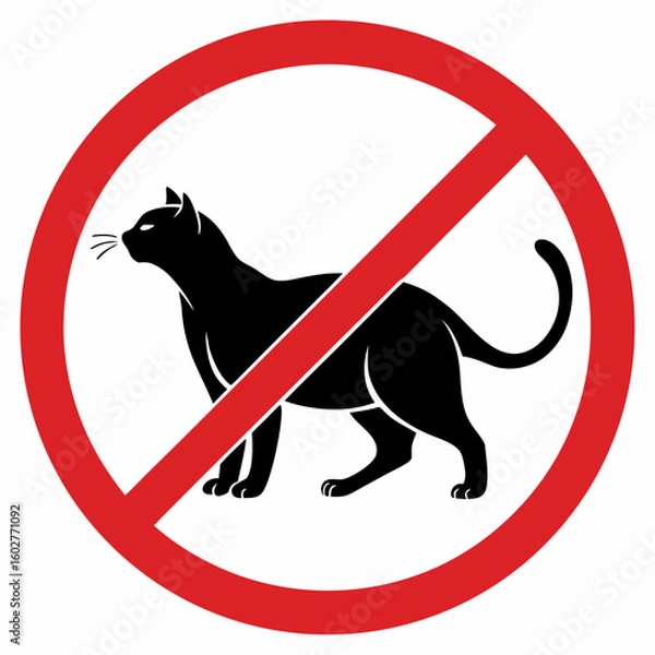Fototapeta No cats allowed symbol showing prohibition of pets in certain area. Prohibition of cats sign illustrates domestic animal ban with bold red circle and slash.