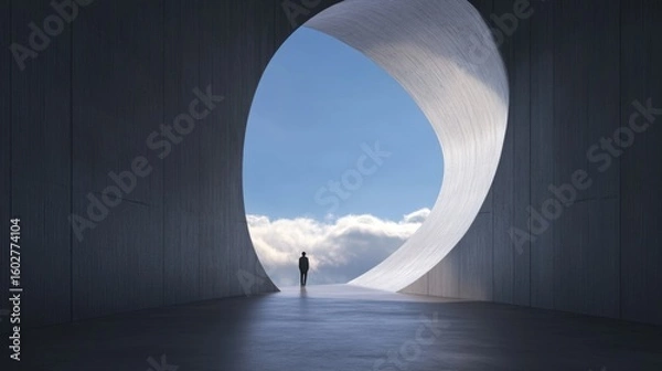 Fototapeta Dramatic Perspective of Open Space with Figure Against Sky