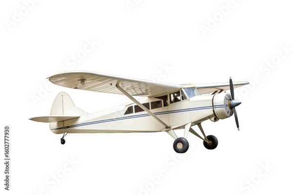 Fototapeta A vintage white airplane is elegantly posed against a transparent backdrop, ready for aviation designs and transportation themes.