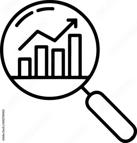 Obraz Magnifying glass revealing upward trending bar graph and line chart symbolizing business growth and analysis