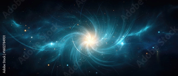Obraz Neon‑Blue Digital Data Tunnel: Swirling Lines & Glowing Particles in Vortex