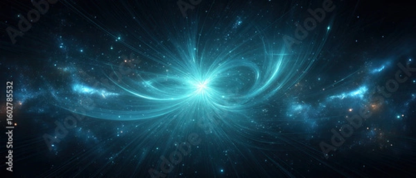 Obraz Neon‑Blue Digital Data Tunnel: Swirling Lines & Glowing Particles in Vortex
