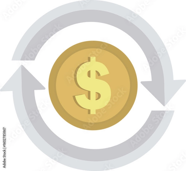 Fototapeta Coin Rotation Icon – Dollar Currency Loop Finance Symbol Vector PNG