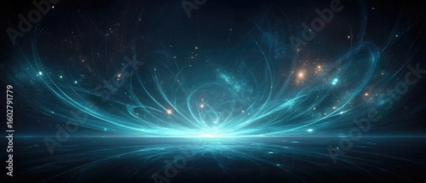 Obraz Neon‑Blue Digital Data Tunnel: Swirling Lines & Glowing Particles in Vortex