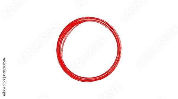 Fototapeta The painting features a simple red brushstroke circle on a white background, with slight line thickness variation, resembling Japanese ink brush art, and a minimalist and clean composition.