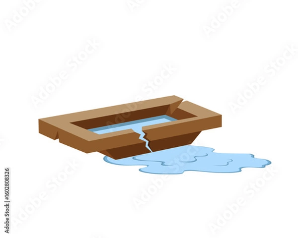 Obraz Broken trough. Water is flowing out. Vector color illustration.