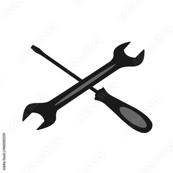 Fototapeta Wrench and screwdriver repair tools icon isolated on white vector flat design