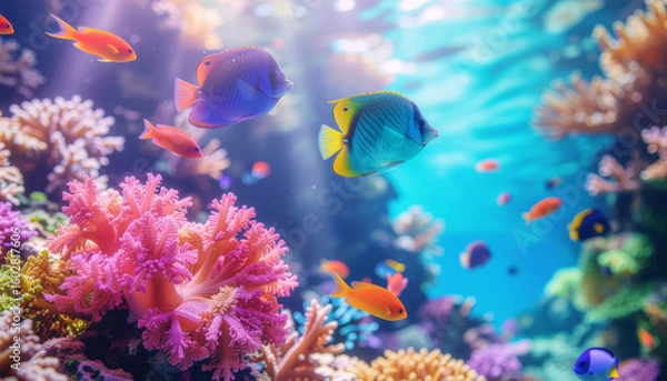 Obraz カラフルな珊瑚と熱帯魚の背景_2