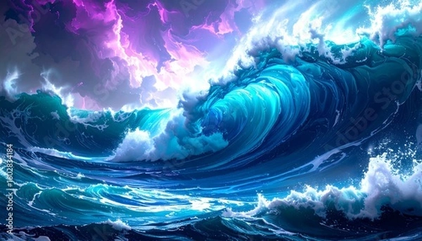 Obraz Powerful ocean waves under dramatic sky