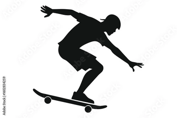 Fototapeta Dynamic Silhouette of a Skateboarder in Green