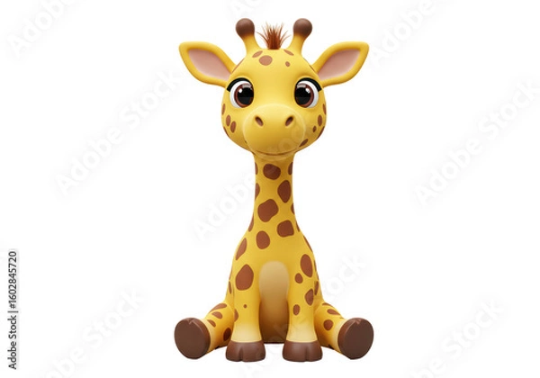 Obraz Isolated Smiling Cartoon Giraffe With Spotted Body Sitting