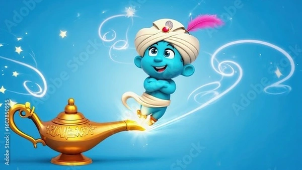 Fototapeta Joyful character with lamp magic