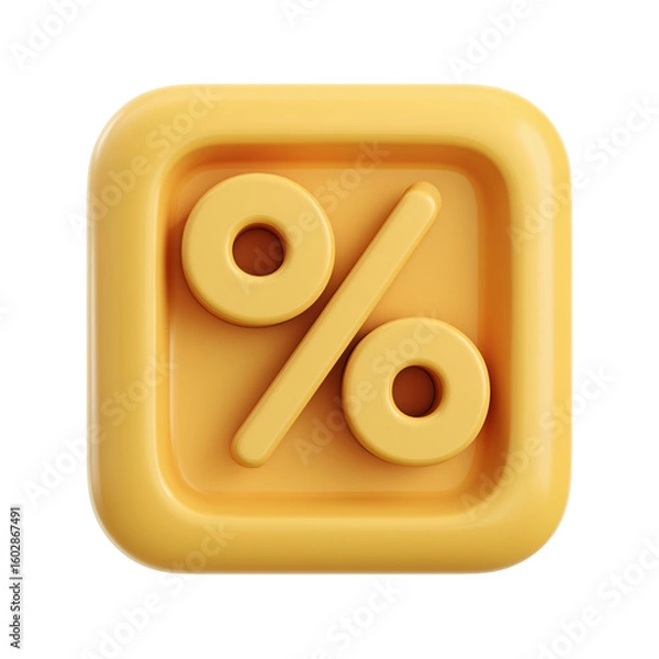 Fototapeta yellow percent sign icon. cartoon plastic style minimal. 3d isolated on transparent background 
