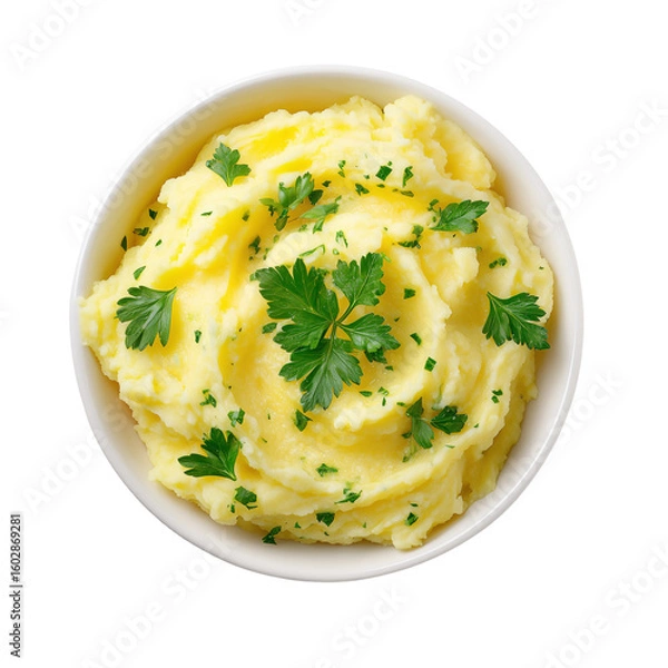 Fototapeta  mashed potatoes with parsley in a bowl isolated on transparent background png
