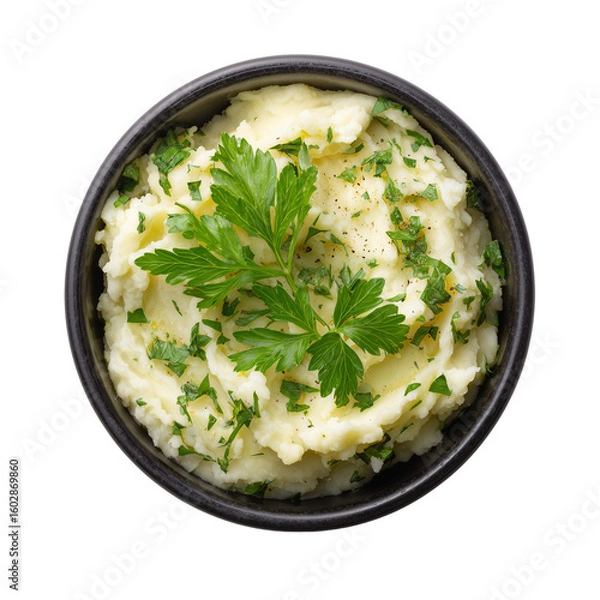 Fototapeta  mashed potatoes with parsley in a bowl isolated on transparent background png
