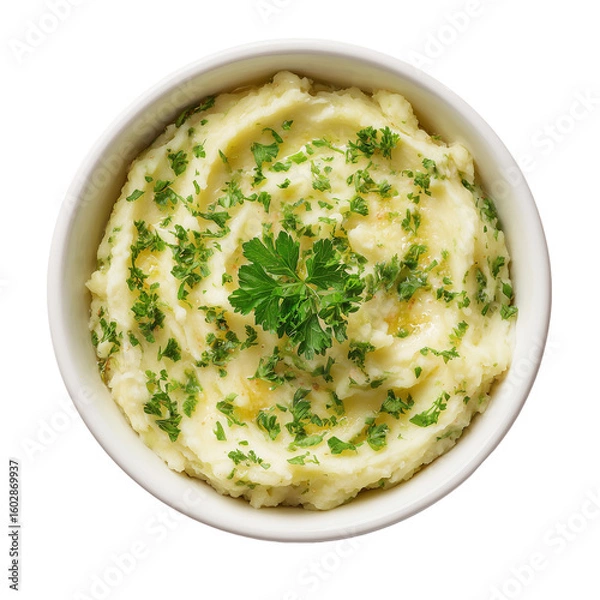Fototapeta  mashed potatoes with parsley in a bowl isolated on transparent background png

