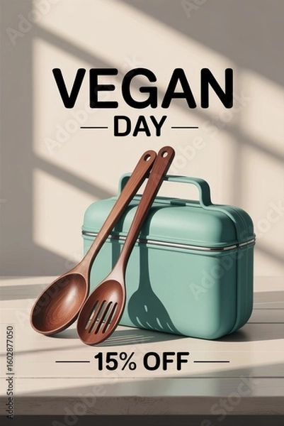Obraz Celebrate Vegan Day with 15% off on eco-friendly lunch boxes and wooden utensils for healthy meal prep