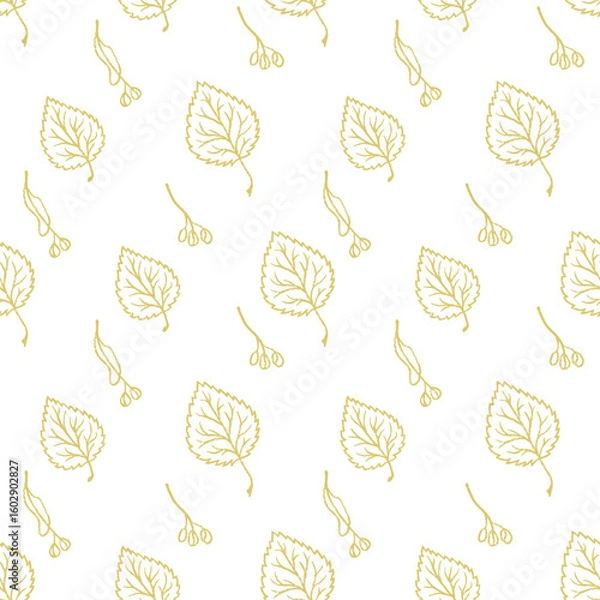 Fototapeta Linden leaves on a white background. Delicate minimalist vector seamless pattern. Design for paper and fabric printing.
