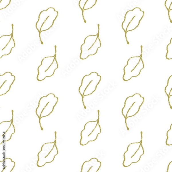 Fototapeta Green doodle leaves on a white background. Primitive minimalist vector seamless pattern. Design for paper and fabric printing.