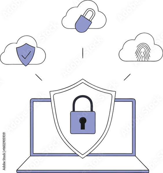 Obraz Cybersecurity concept with laptop shield and cloud