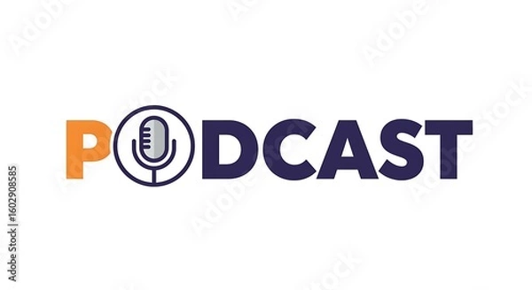 Fototapeta Vectorized PODCAST text with microphone glyph integrated into P letterform